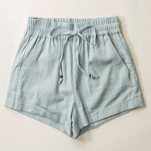 Mint Linen Waistband Shorts with String Tie - Picture 1 of 2